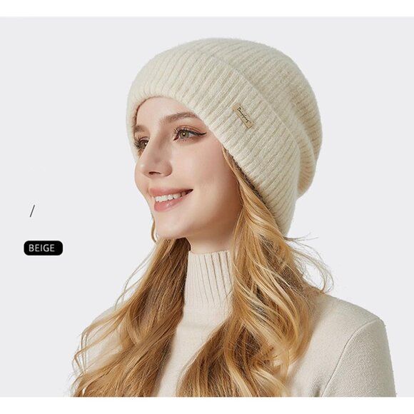 Womens Warm Knit Beanie Hat Thick Cotton Lined Slouchy Skull Cap Fall Winter - Picture 6 of 7